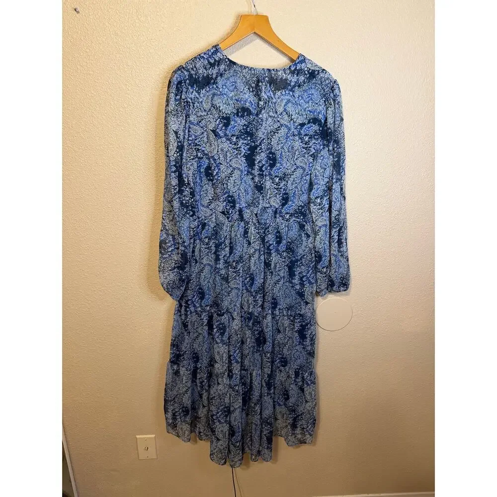Joie Cottage Core Floral Paisley Tiered Midi Long Sleeve Summer Dress Medium - Picture 6 of 12